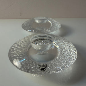 Set: 2x Diskus Kerzenhalter Kristallglas von Lars Hellsten für Orrefors