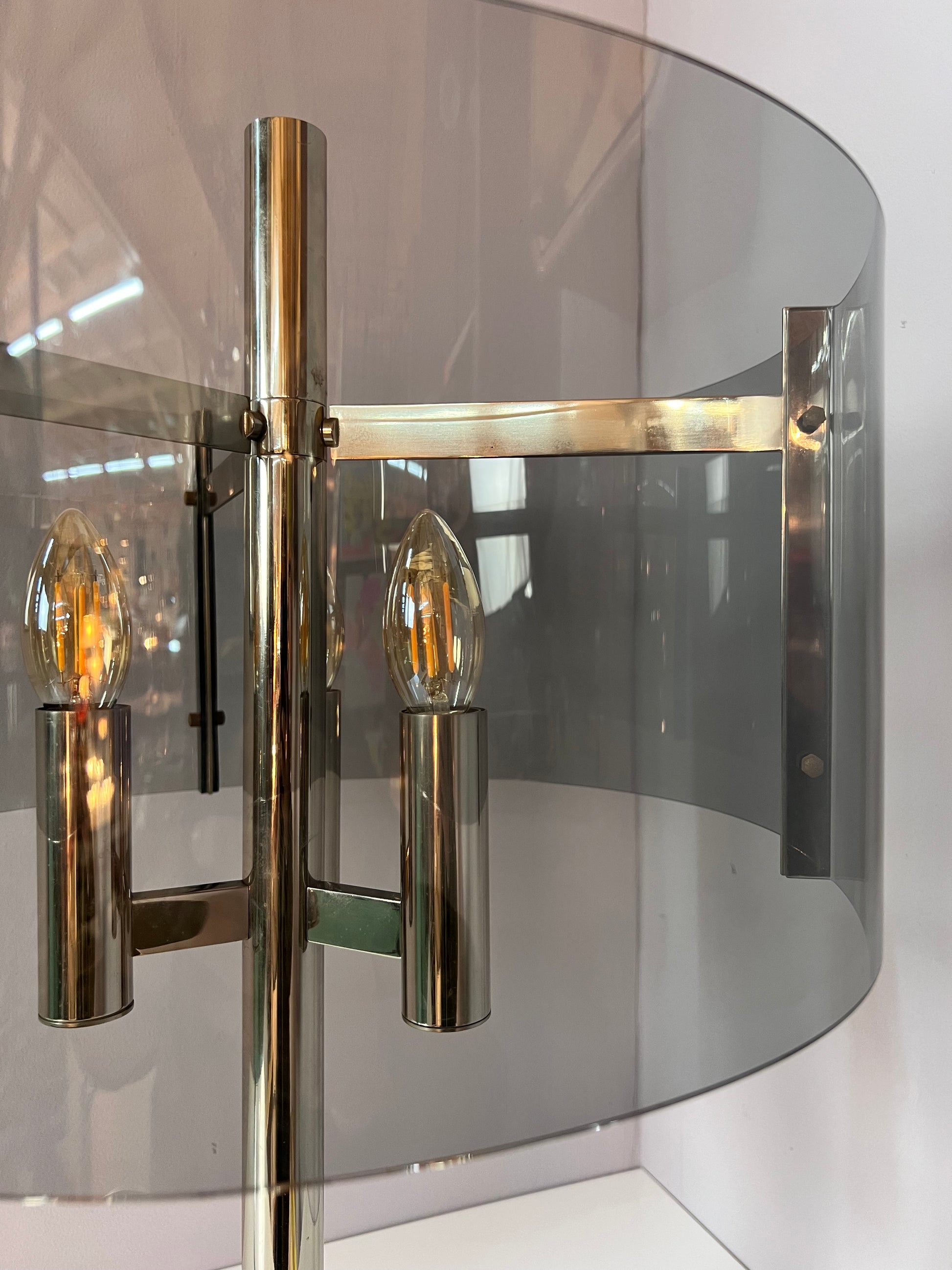 Tischlampe Chrom & Rauchacryl