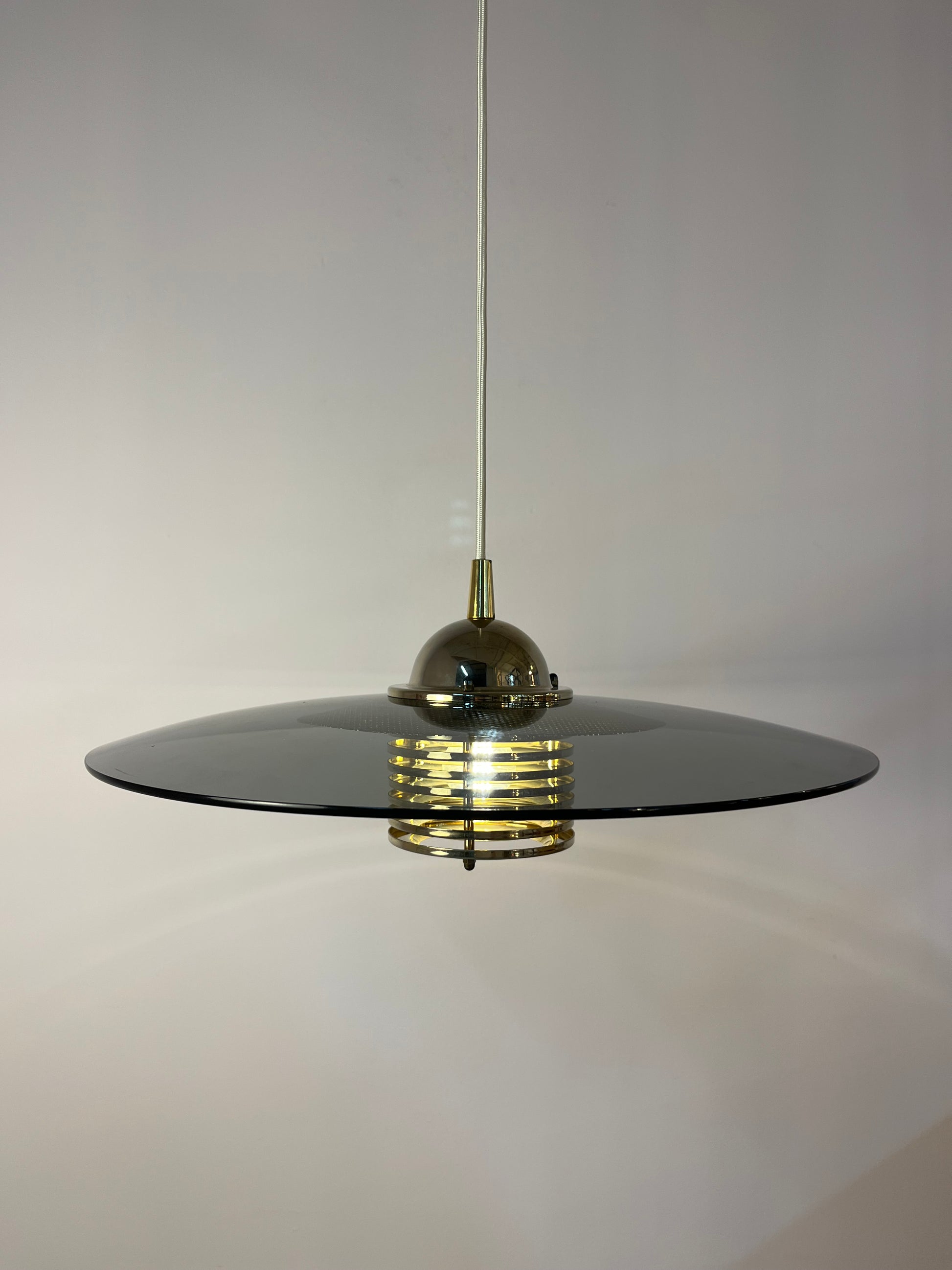Hängelampe Rauchglas Messing von Jan Eskil Eskilsson für Belid