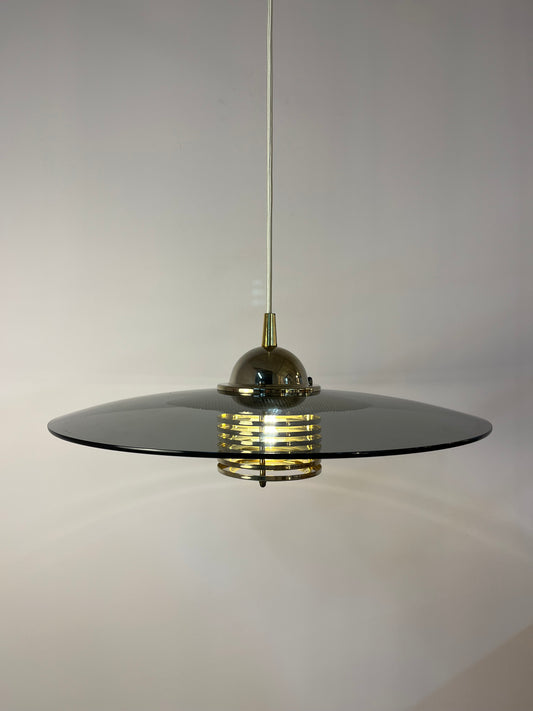 Hängelampe Rauchglas Messing von Jan Eskil Eskilsson für Belid