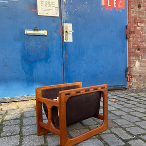 Zeitungsständer Teak Echtleder mit zwei Fächern von Aksel Kjersgaard für Salin Møbler