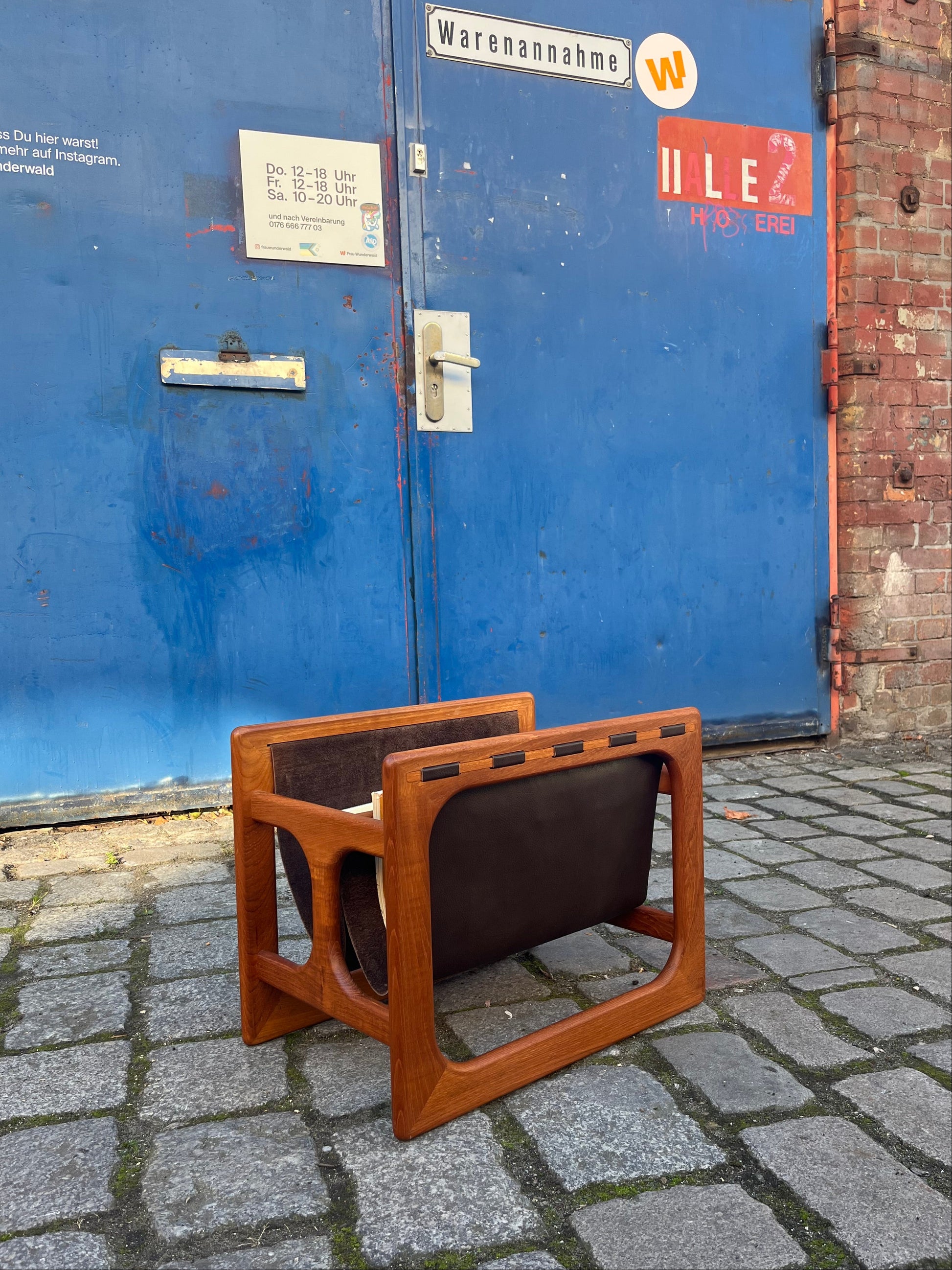 Zeitungsständer Teak Echtleder mit zwei Fächern von Aksel Kjersgaard für Salin Møbler