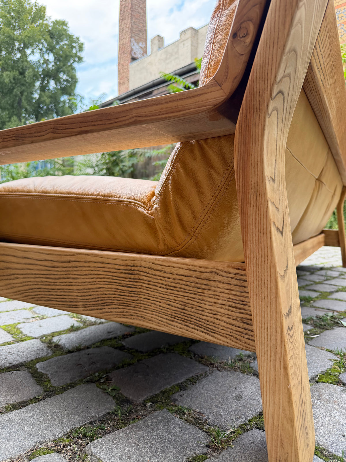 3-Sitzer Sofa gelb Echtleder Holz von Rolf Benz