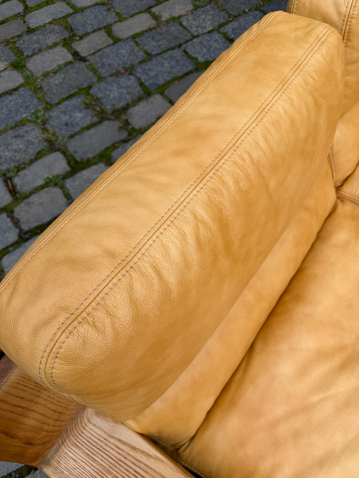 3-Sitzer Sofa gelb Echtleder Holz von Rolf Benz