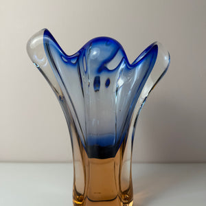 Vase blau Glas von Josef Hospodka für Chřibská Sklárna