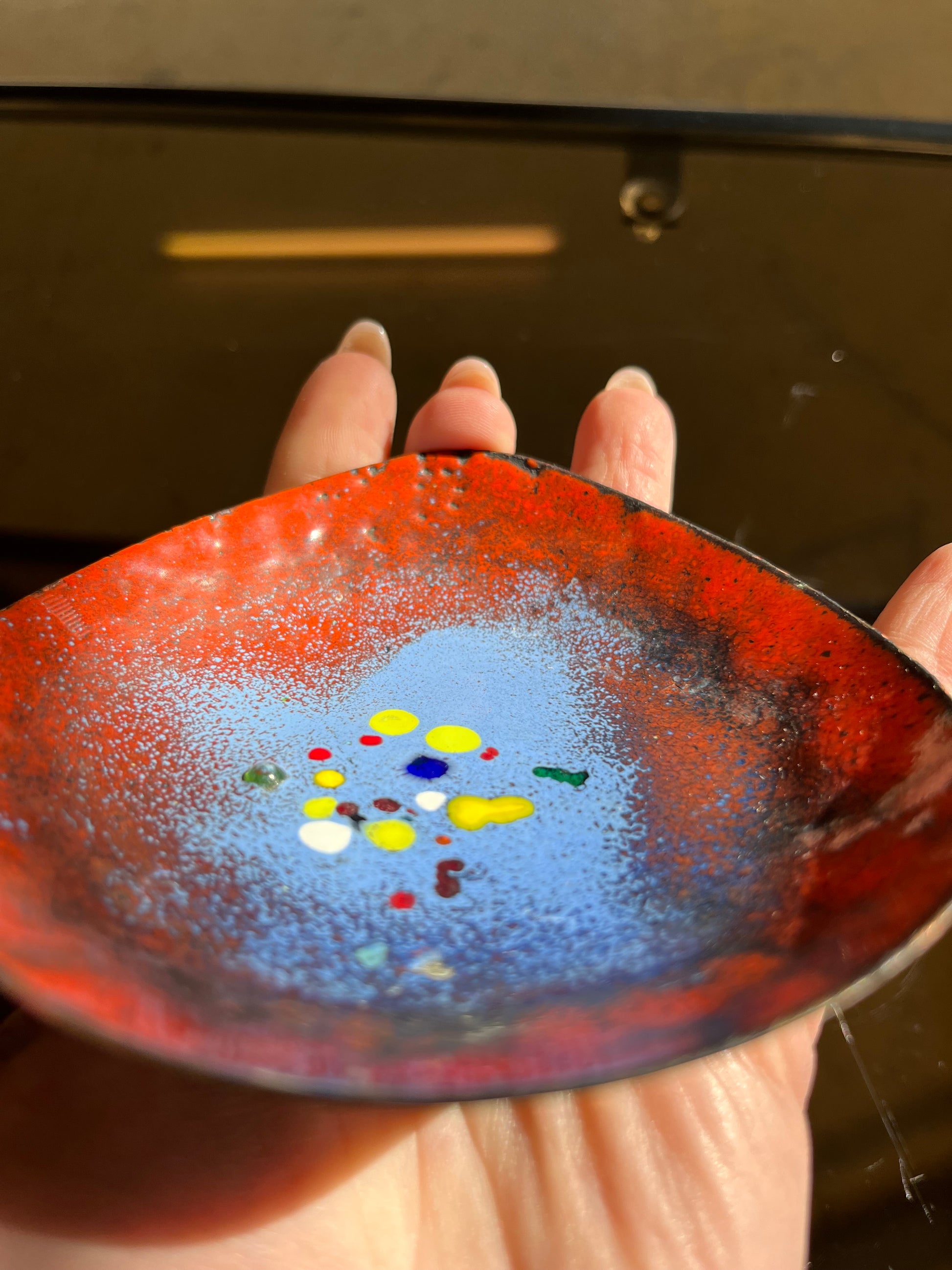 Mini Schale rot blau Emaille