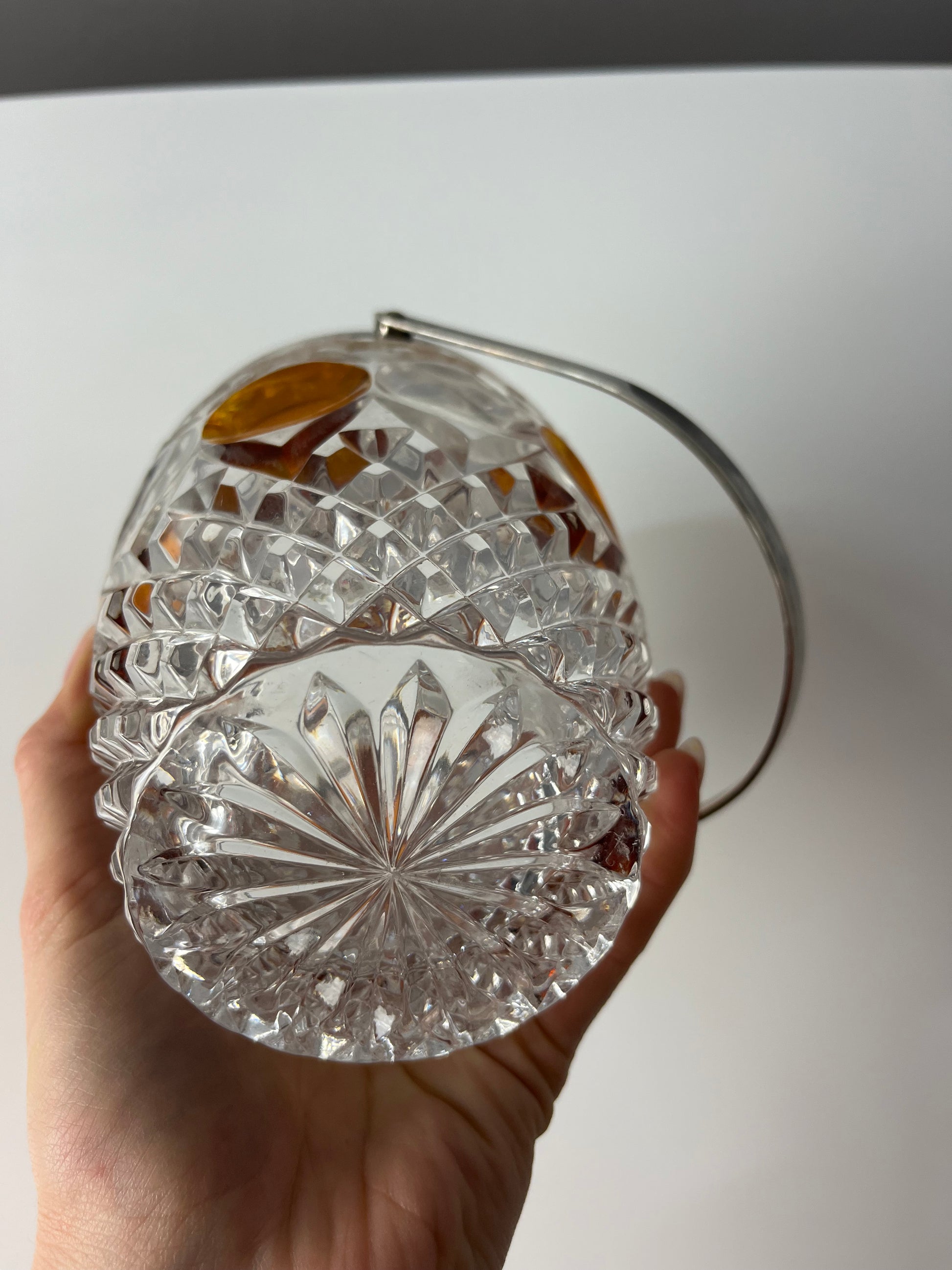 Eiskübel Kristallglas Silber mit Henkel