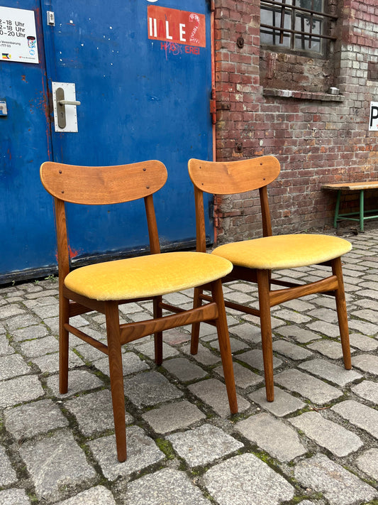 Polsterstuhl gelb Samt Teak