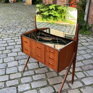 Schminktisch mit gemusterter Glasplatte Teak