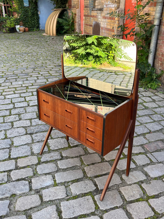 Schminktisch mit gemusterter Glasplatte Teak