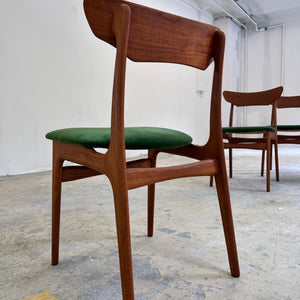 Set: 4x Polsterstuhl grün Teak von Schiønning & Elgaard für Randers Møbelfabrik