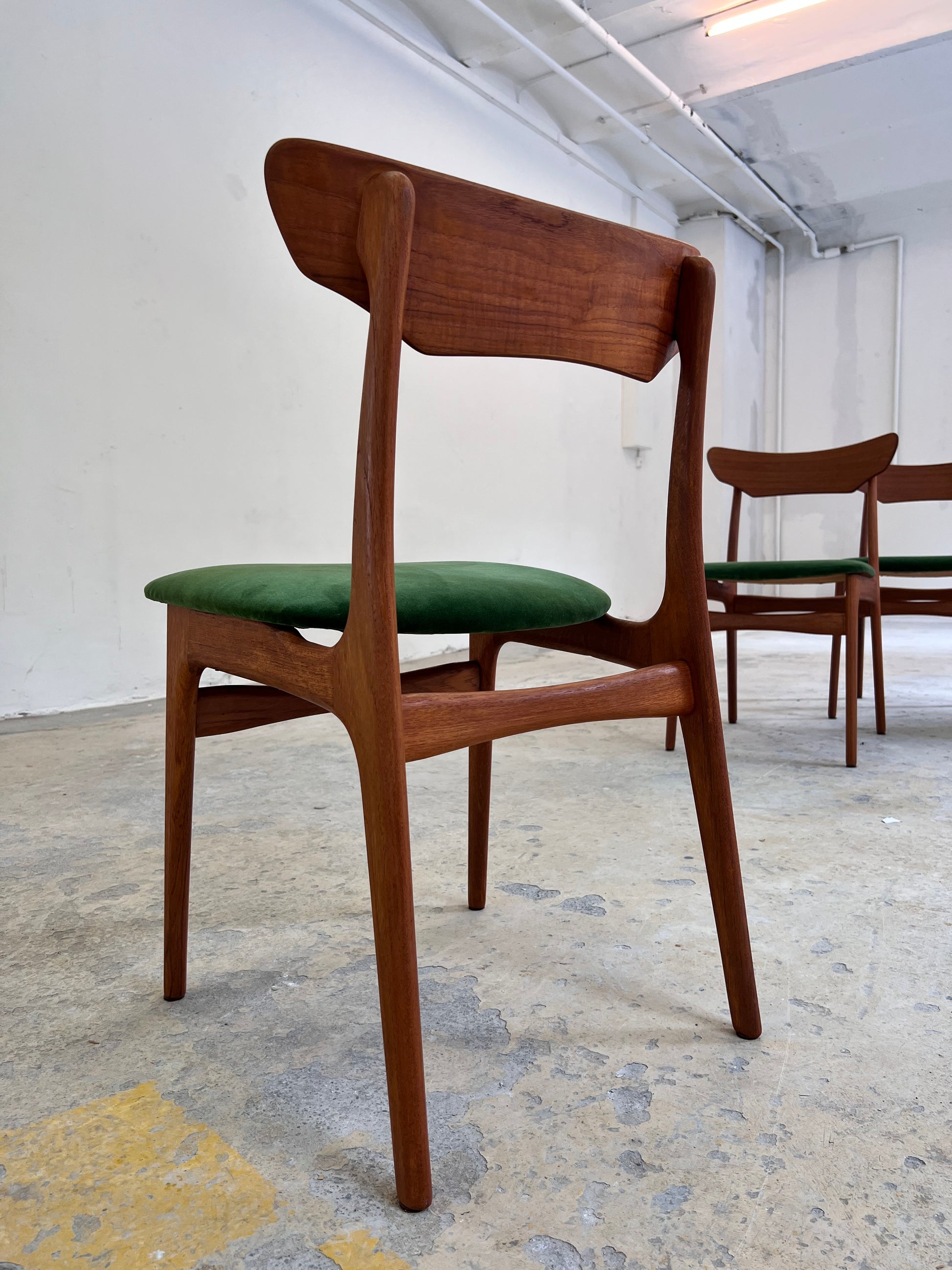 Set: 4x Polsterstuhl grün Teak von Schiønning & Elgaard für Randers Møbelfabrik