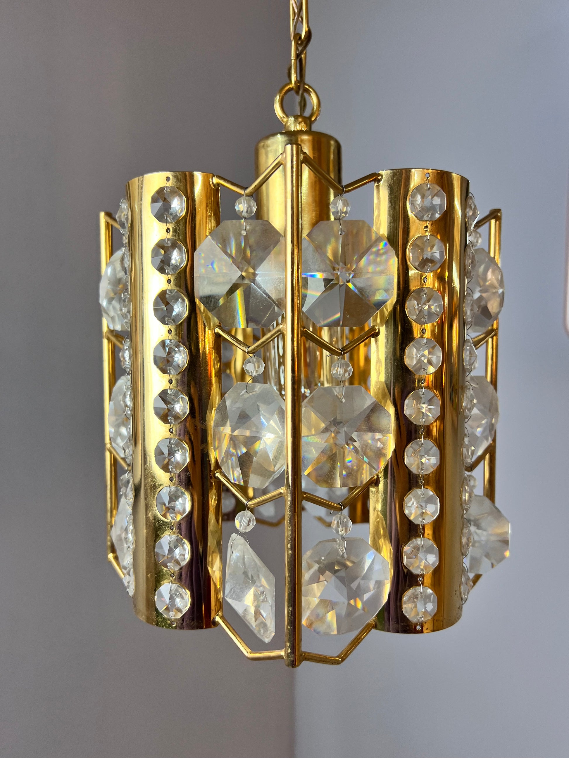 Hängelampe Messing Kristalle von Palwa