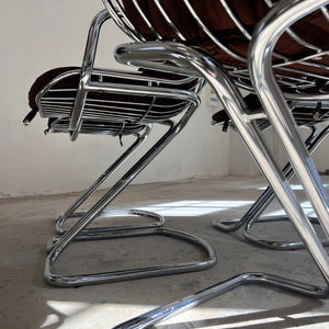 Freischwinger Chrom mit braunem Sitzkissen von Gastone Rinaldi für Rima