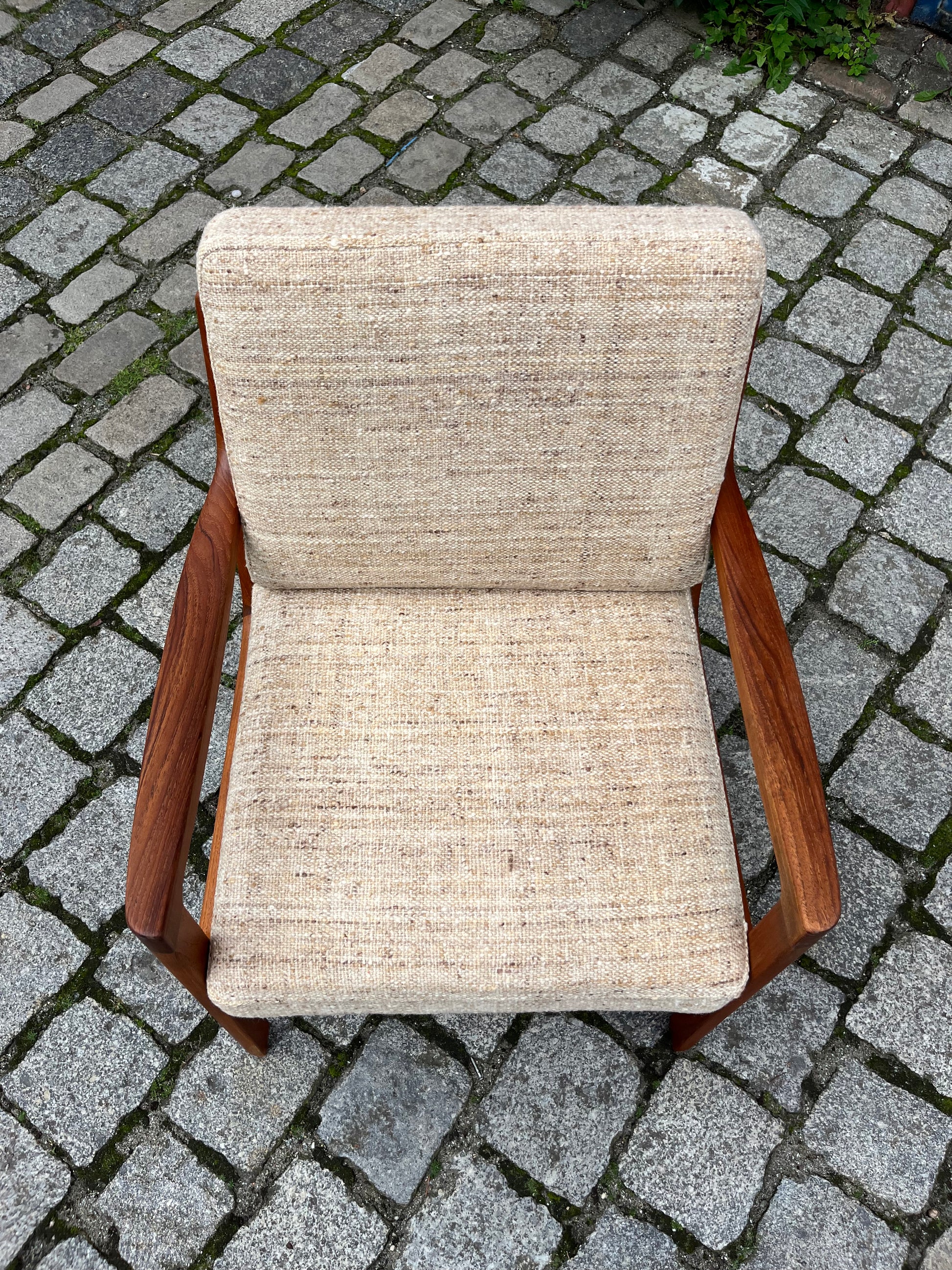 Sessel Senator beige Wolle Teak von Ole Wanscher für Cado