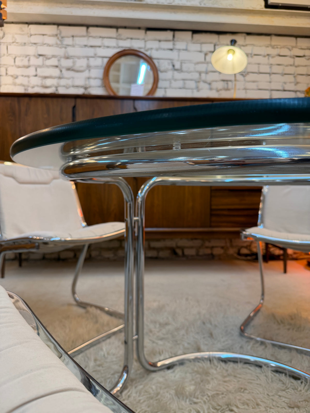 Runder Esstisch Chrom & Glas aus Italien