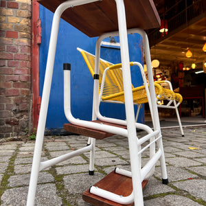 Tritthocker weiß Teak mit Klappleiter