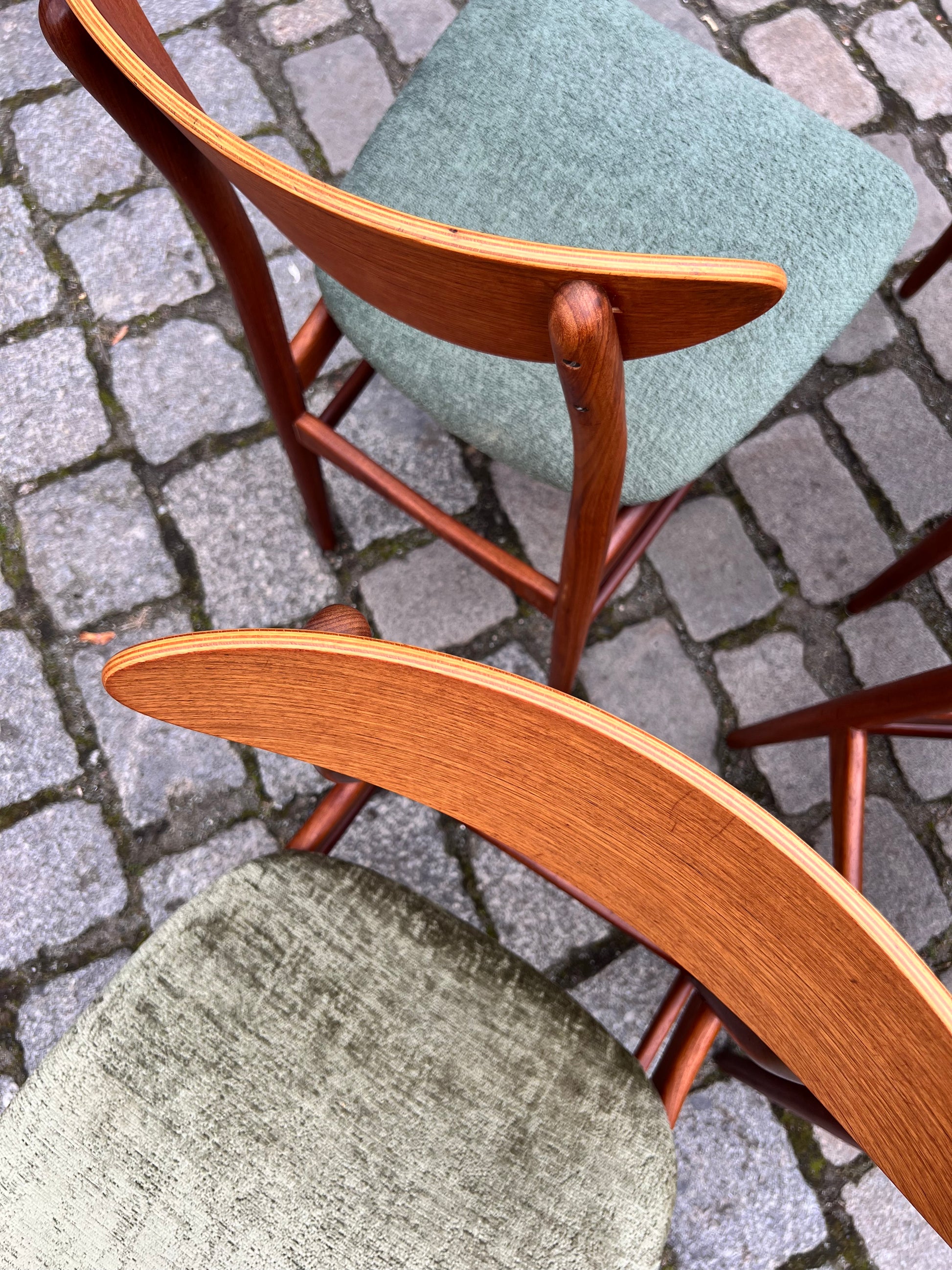 Set: 4x Esszimmerstuhl grün Teak