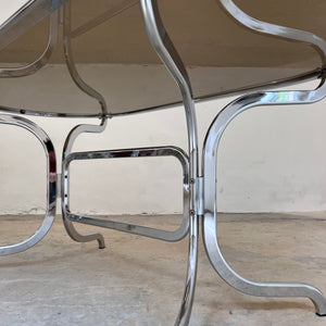 Ovaler Esstisch Chrom & Rauchglas von Gastone Rinaldi für Rima