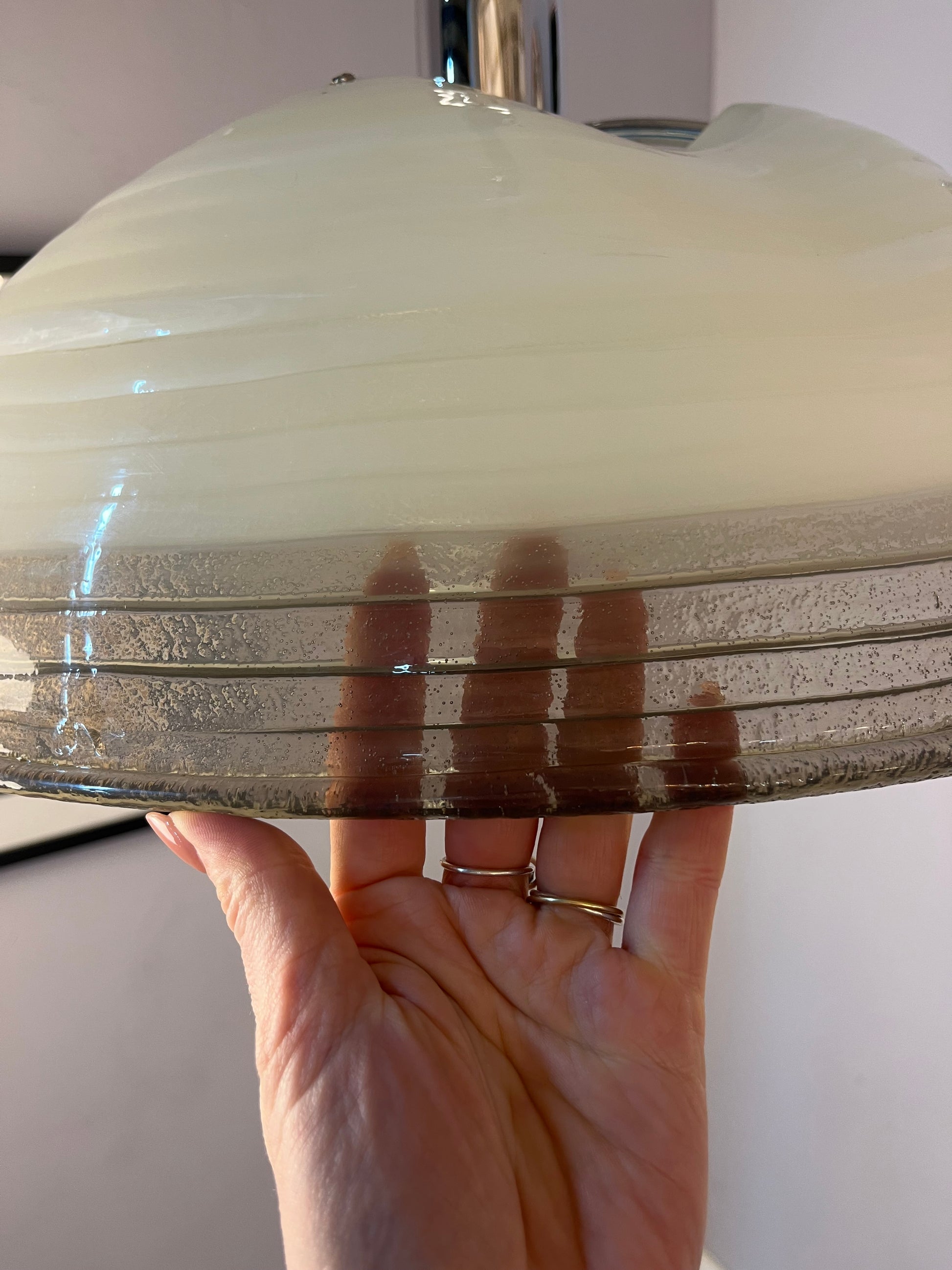 Hängelampe weiß grau Chrom handgearbeitet von Cristallux