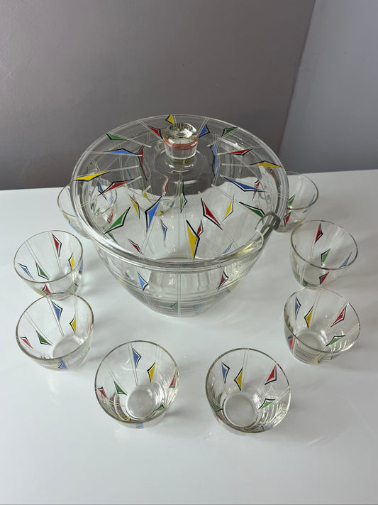 Bowle-Set: 9 Gläser und 1 Terrine bedrucktes Glas