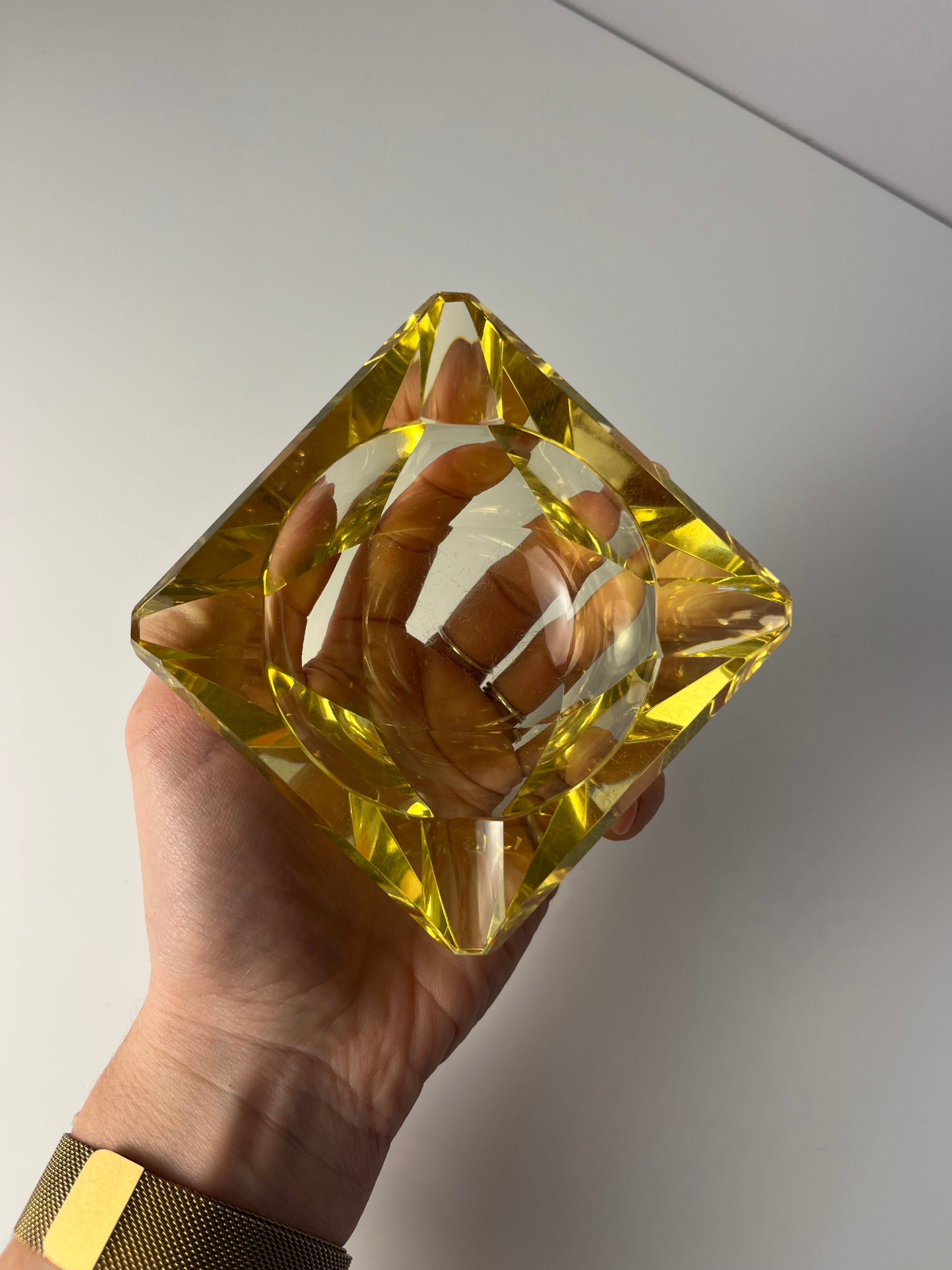 Aschenbecher gelb Kristallglas