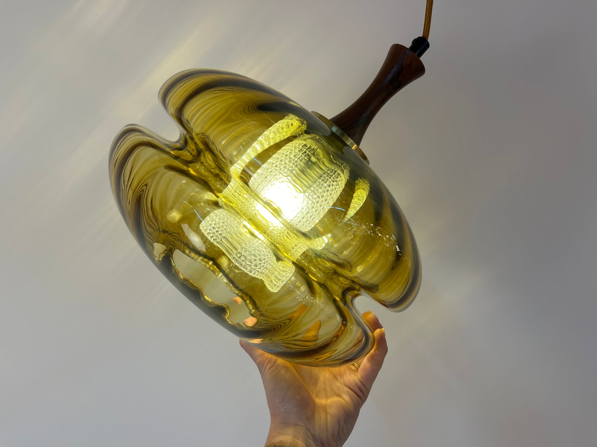 Hängelampe Glas Teak von Orrefors