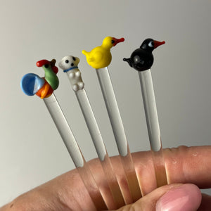 Set: 4x Rührstab mit Tierfigur von Farbglashütte Lauscha