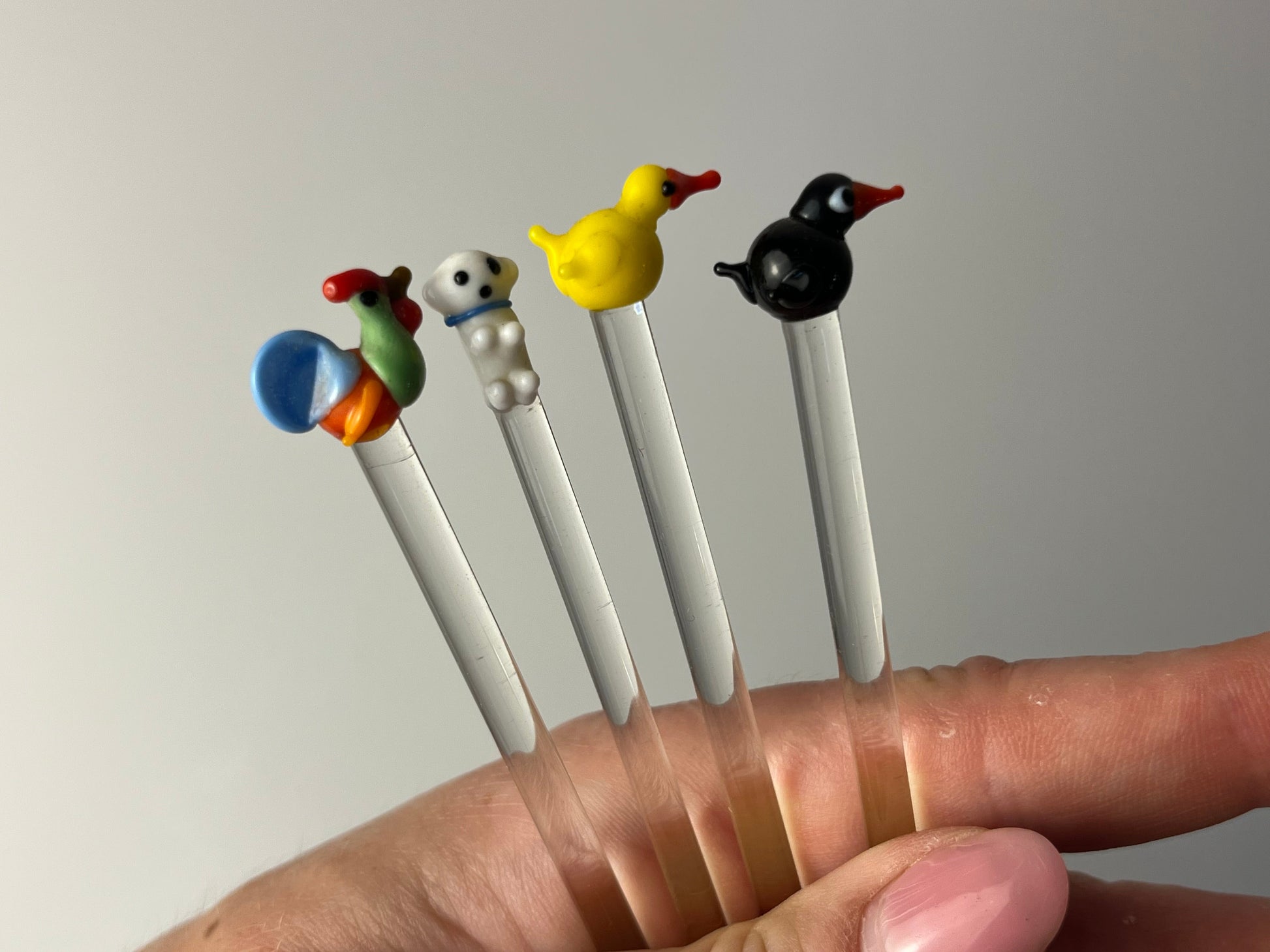 Set: 4x Rührstab mit Tierfigur von Farbglashütte Lauscha