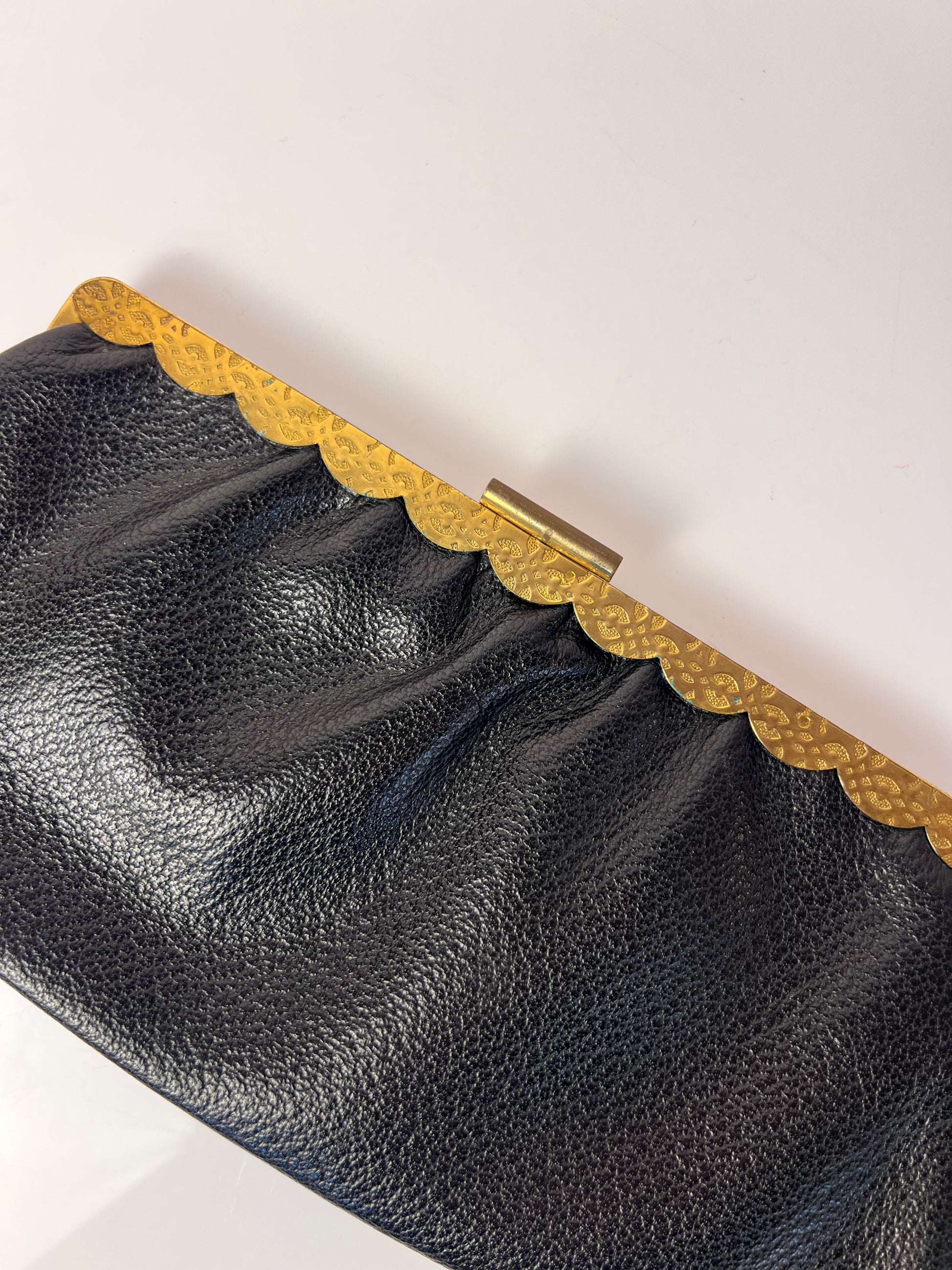 Tasche Echtleder schwarz & Messing KaDeWe 70er