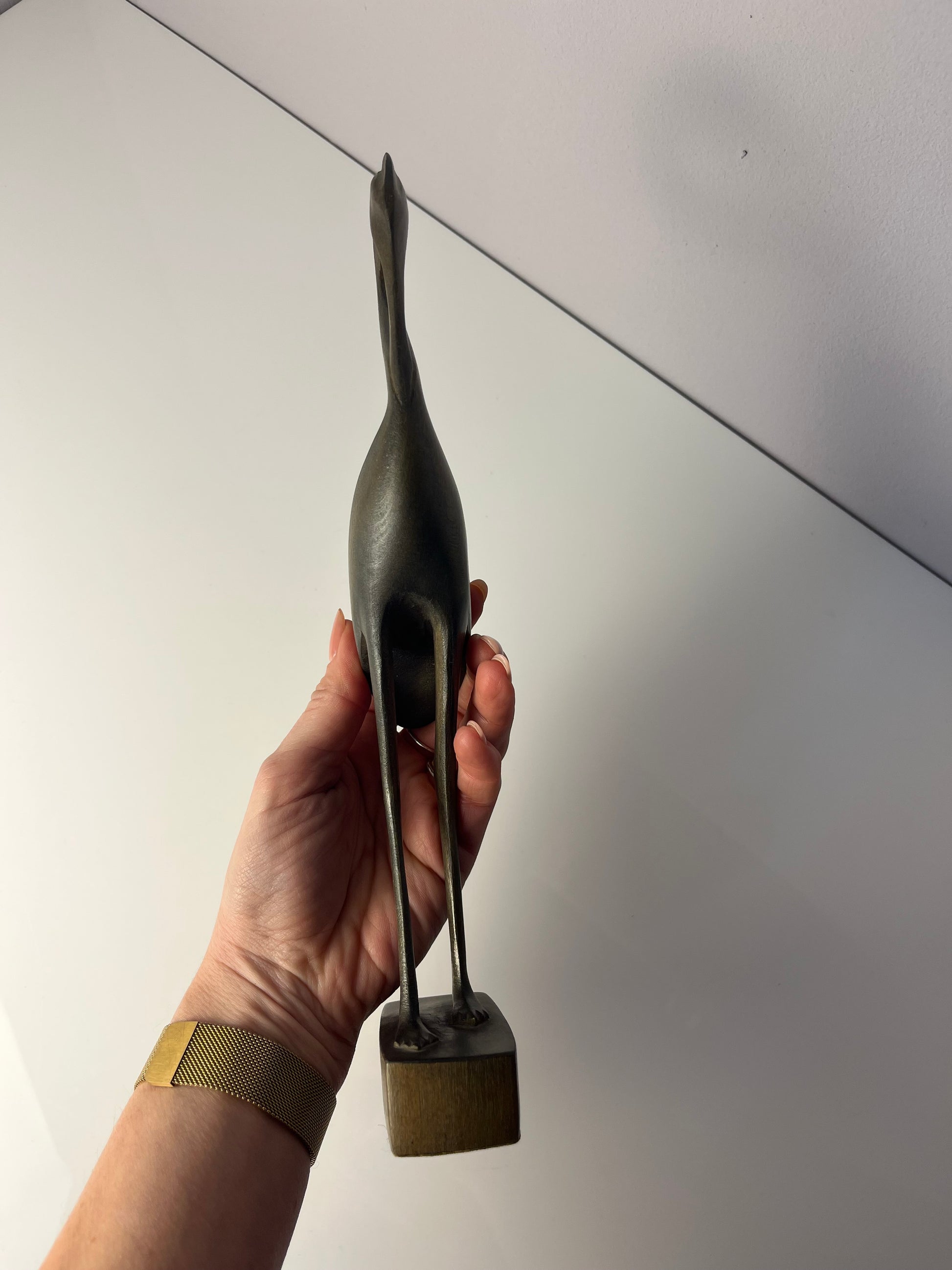 Kranich graugrün Holz aus Dänemark