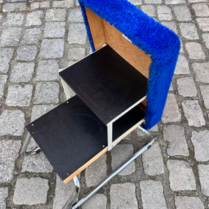 Hocker königsblau Chrom mit Tritt