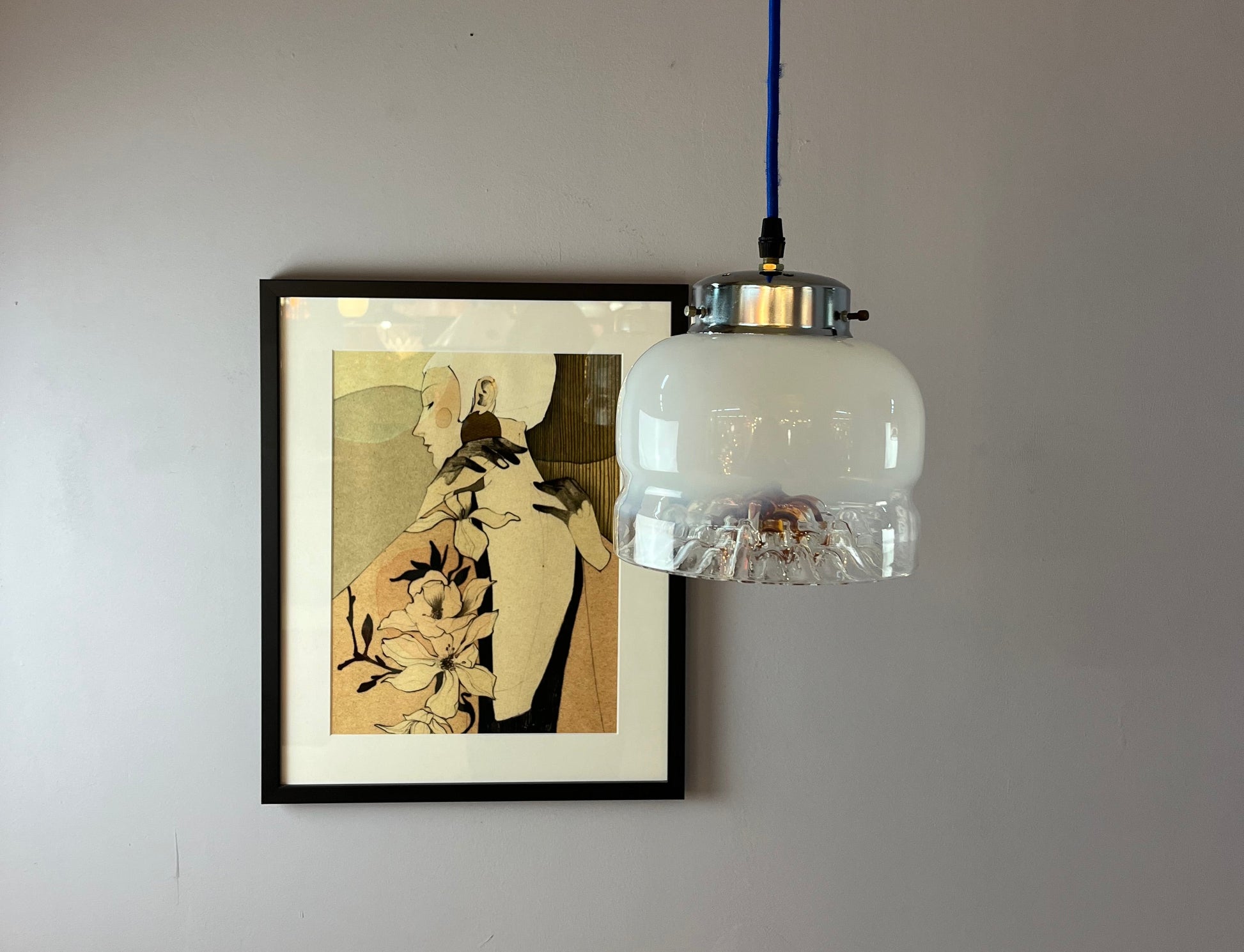 Hängelampe weiß gelb Muranoglas von Mazzega