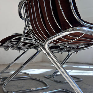 Freischwinger Chrom mit braunem Sitzkissen von Gastone Rinaldi für Rima