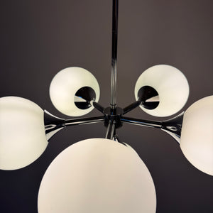 Sputnik Kronleuchter Chrom Opalglas