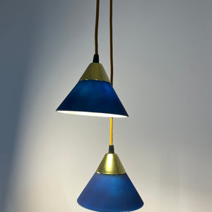 Set: 2x Hängelampe blau Glas Messing
