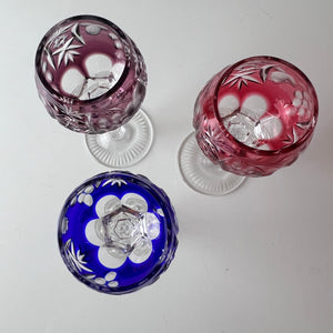 Set: 3x Römer Likörglas blau pink Kristallglas