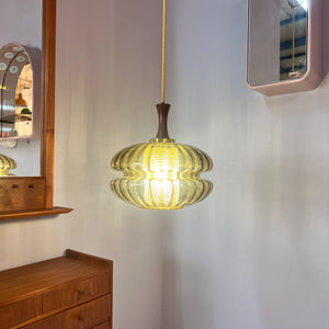 Hängelampe Glas und Teak aus Dänemark