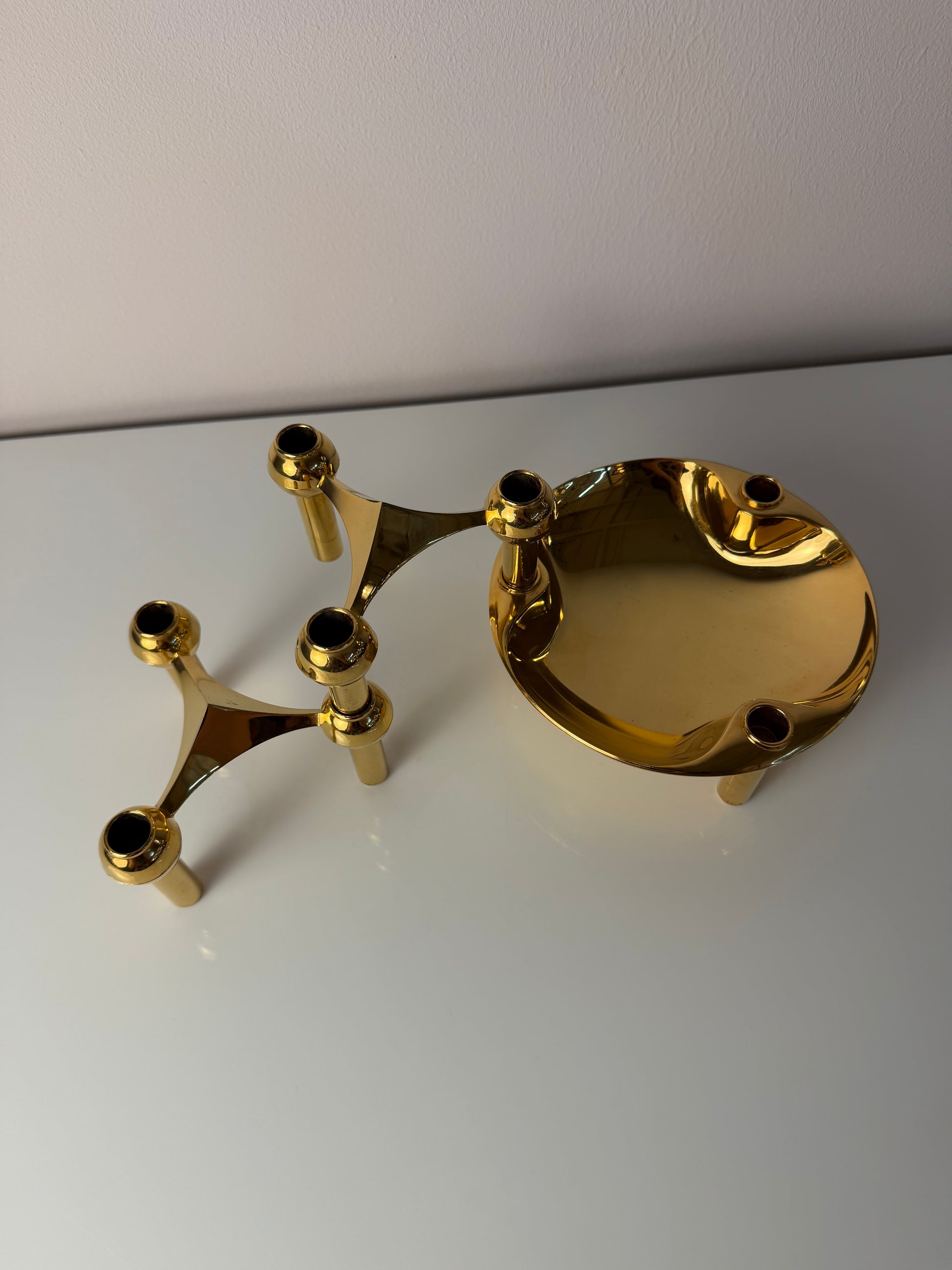 Set: 2 Kerzenständer und 1 Schale gold von Stoff & Nagel