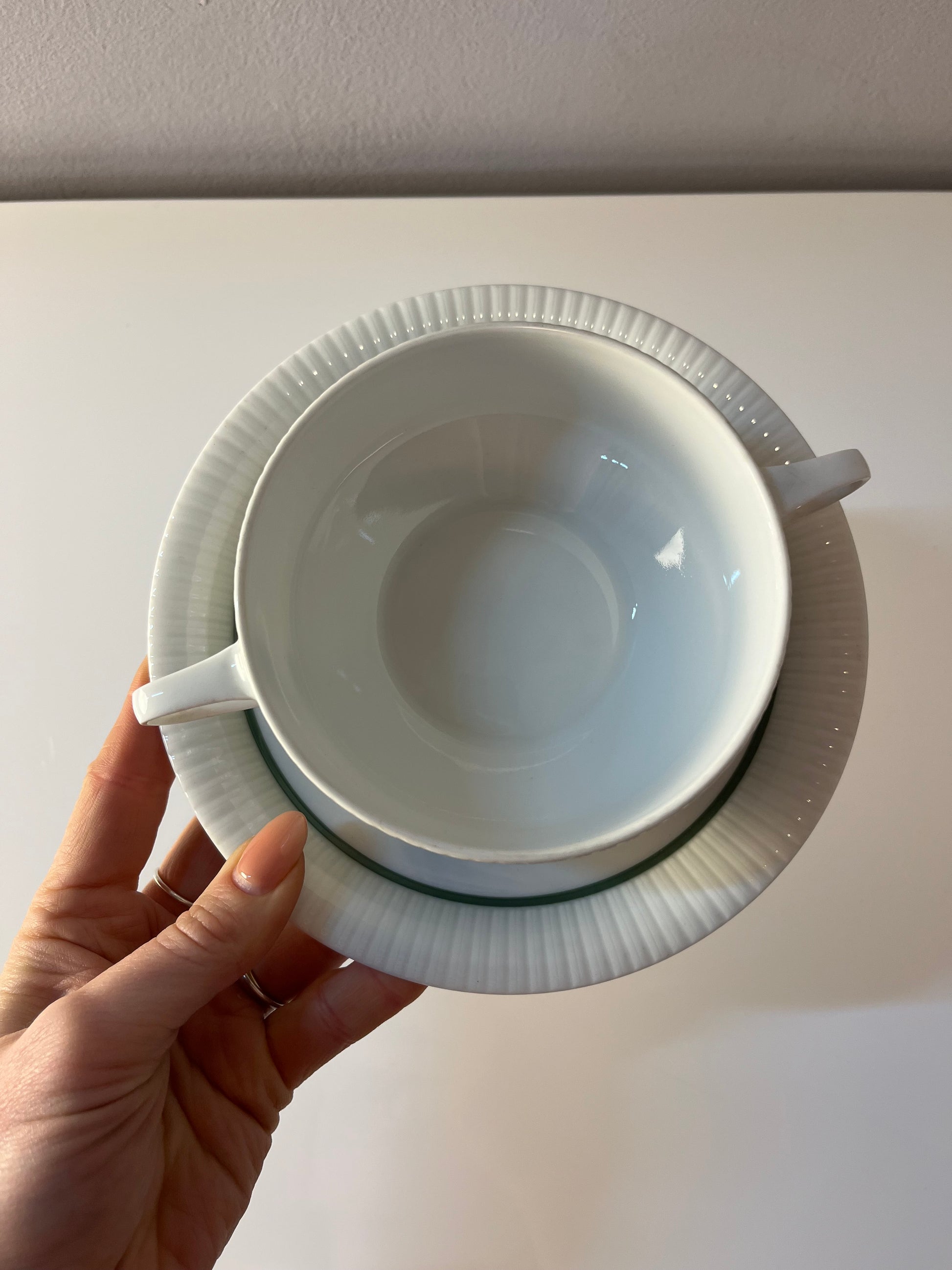 Set: 6x Suppentasse mit Untertasse Modulation Secunda grün von Tapio Wirkkala für Rosenthal