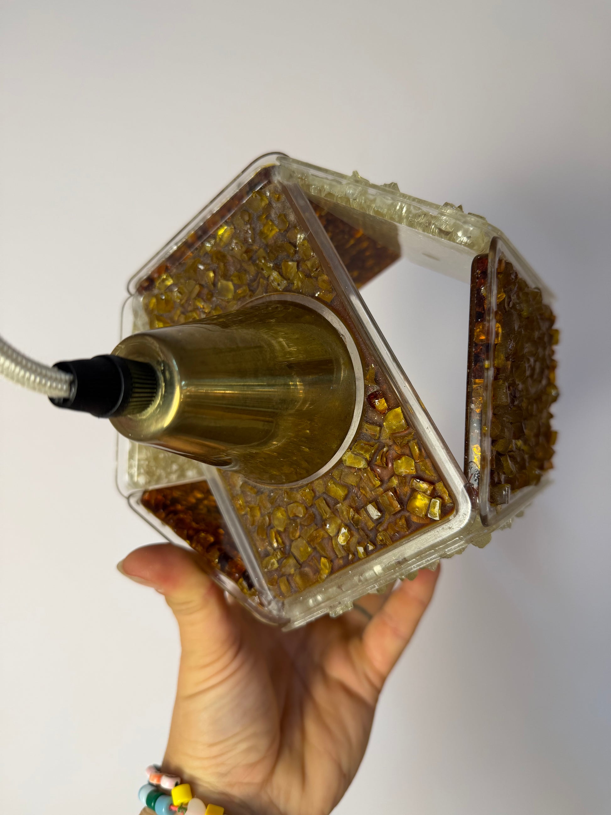 Hängelampe Hexagon braun weiß Acrylglas in Granitoptik von Roland Konst