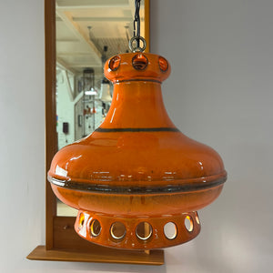Keramiklampe orange mit Kette aus Westdeutschland