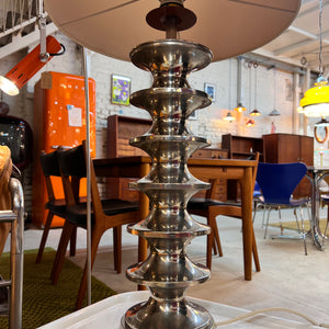 Space Age Tischlampe Metall mit Schirm aus Rohseide