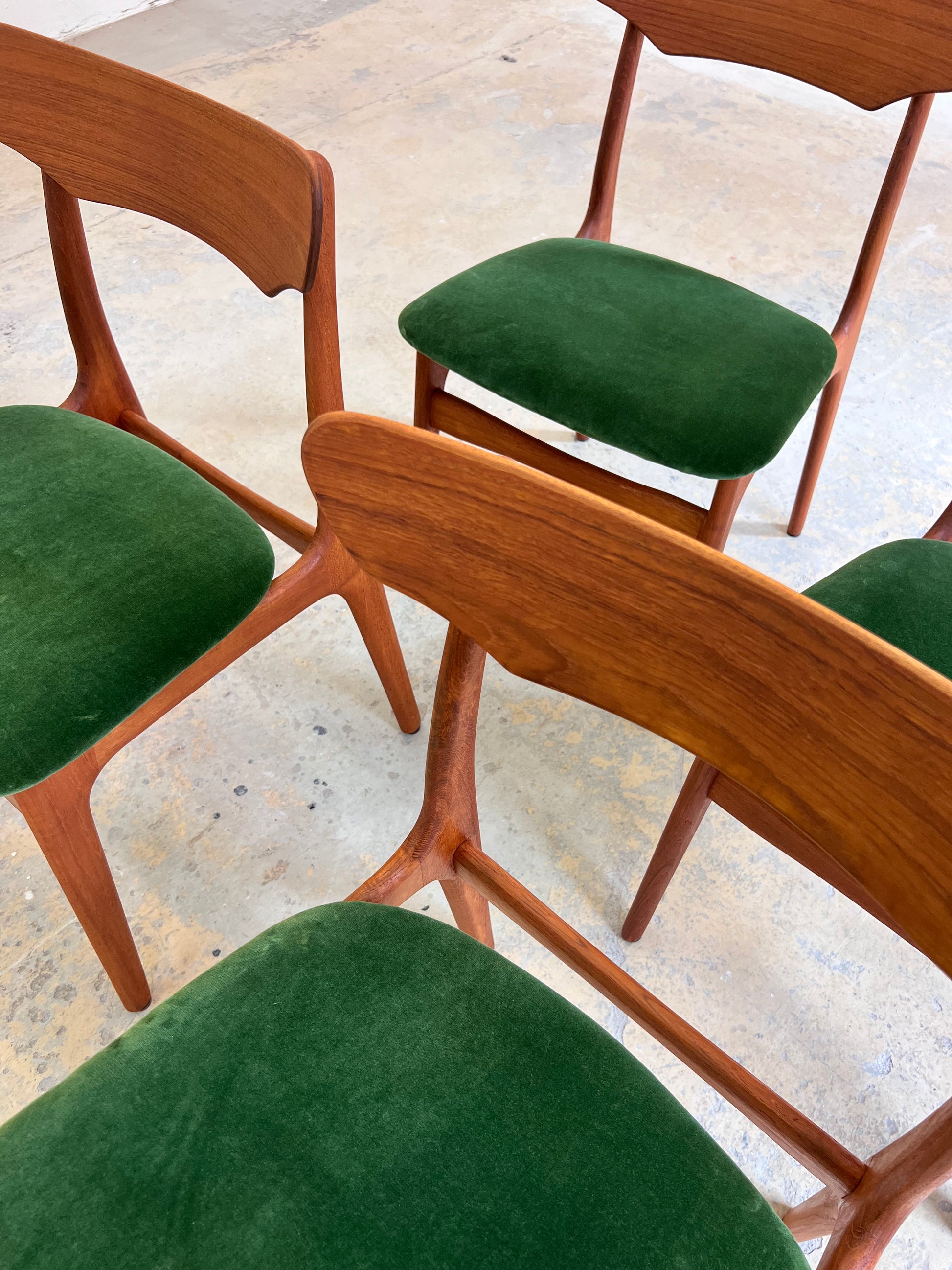 Set: 4x Polsterstuhl grün Teak von Schiønning & Elgaard für Randers Møbelfabrik