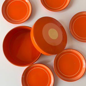 Set: Untersetzer in Dose orange Metall