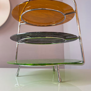 Etagere grün braun orange Glas & Chrom