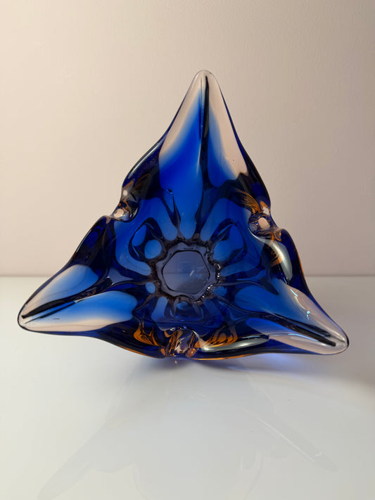 Vase kobaltblau Glas von Josef Hospodka für Chřibská Sklárna