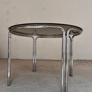 Runder Esstisch Chrom & getöntes Glas