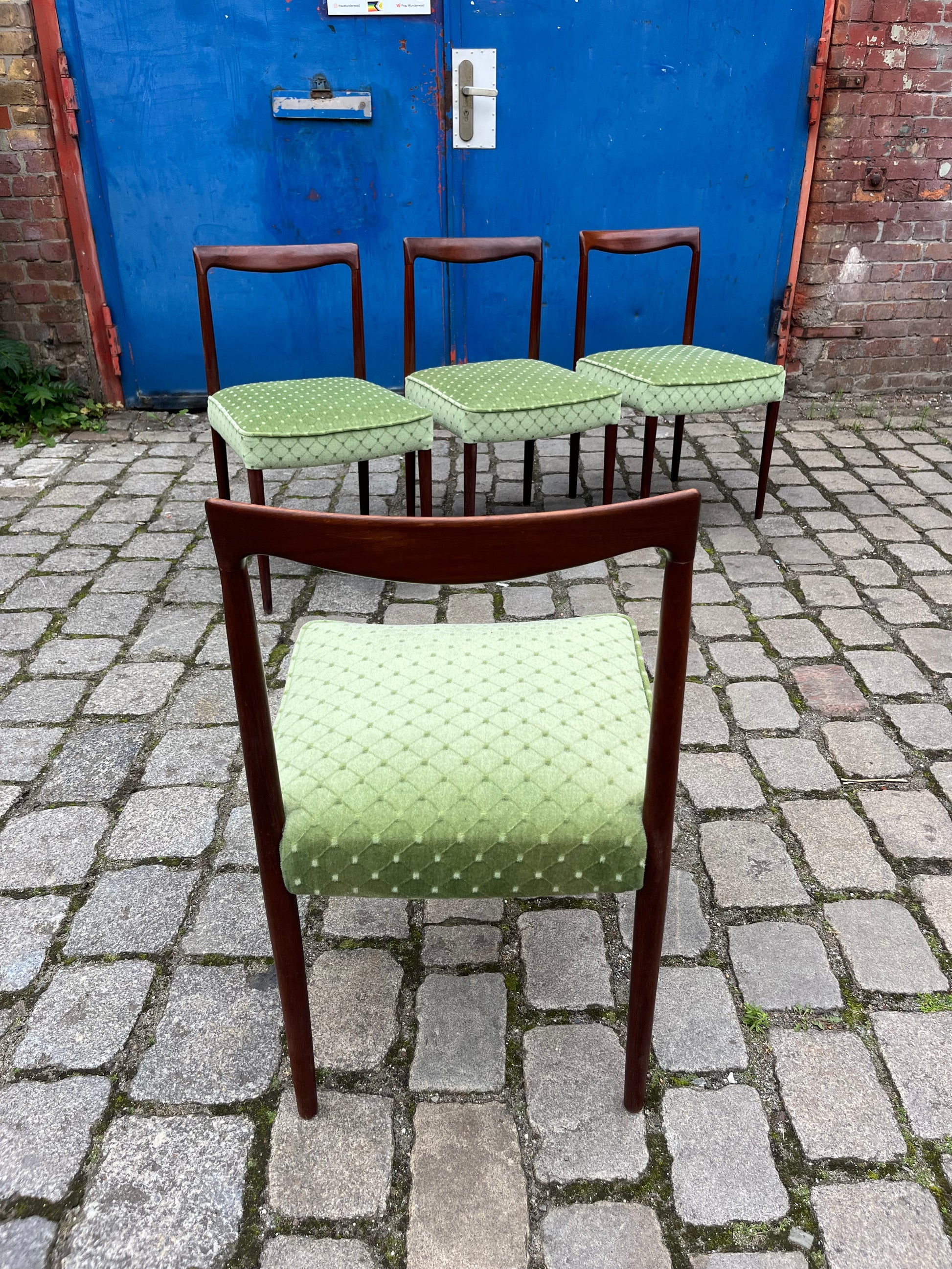 Set: 4x Polsterstuhl grün Palisander