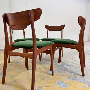 Set: 4x Polsterstuhl grün Teak von Schiønning & Elgaard für Randers Møbelfabrik